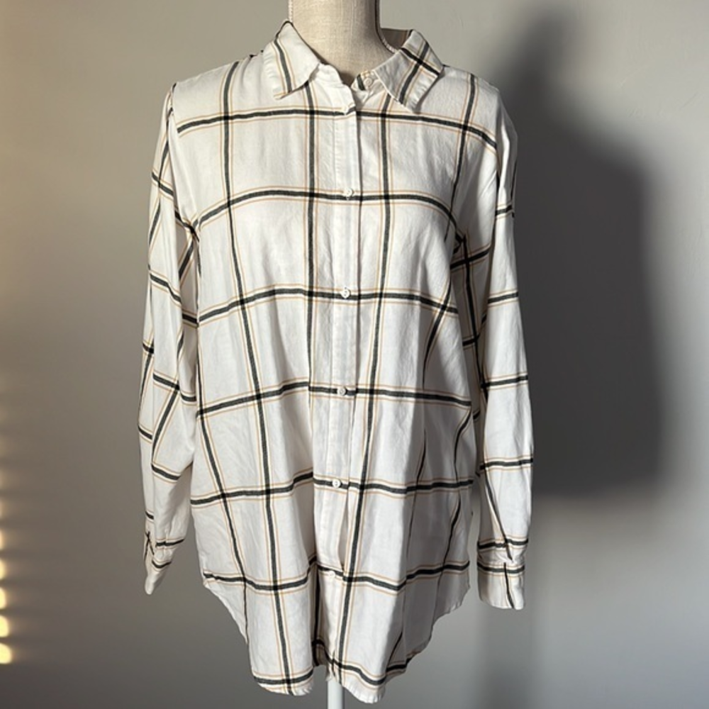 Philosophy‎ Republic Clothing Cream Soft Plaid Button Up Long Sleeve Top 0X